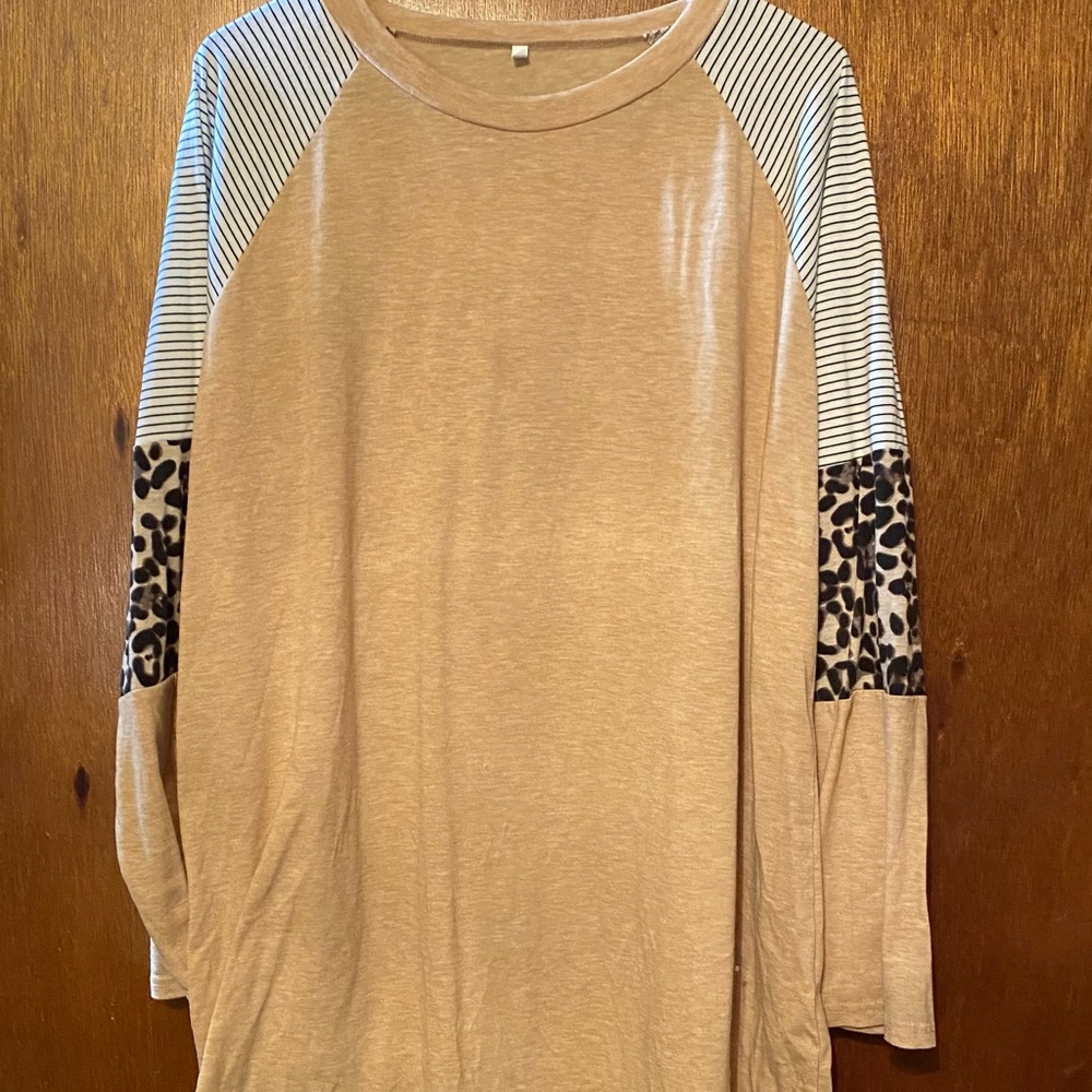 Tunics Tops Leopard Print Long Sleeve Khaki 22W